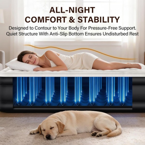 HiiPeak Queen Air Mattress – 16" Height, Built-in Wireless Pump, Suede Top for Home & Camping