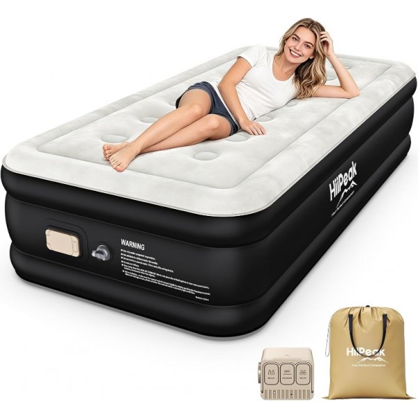 HiiPeak Luxury Twin Air Mattress with Built in Wireless Removable Pump, 16'' Height Single Air Bed for Camping, Guests and Home