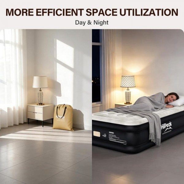 HiiPeak Luxury Twin Air Mattress with Built in Wireless Removable Pump, Single Air Mattress Soft Suede Topper Inflatable Mattress, Portable Air Bed for Camping, Guests, Home and Garden（10'' Height）