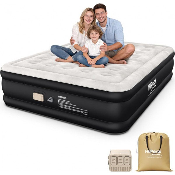 HiiPeak Queen Air Mattress – 16" Height, Built-in Wireless Pump, Suede Top for Home & Camping