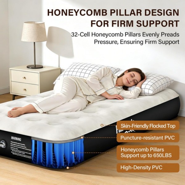 HiiPeak Luxury Twin Air Mattress with Built in Wireless Removable Pump, Single Air Mattress Soft Suede Topper Inflatable Mattress, Portable Air Bed for Camping, Guests, Home and Garden（10'' Height）