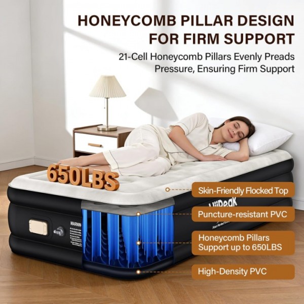 HiiPeak Luxury Twin Air Mattress with Built in Wireless Removable Pump, 16'' Height Single Air Bed for Camping, Guests and Home