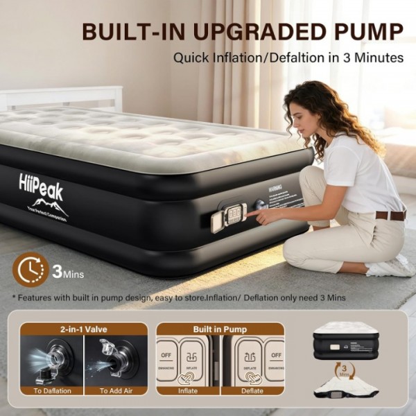 HiiPeak Luxury Twin Air Mattress with Built in Wireless Removable Pump, 16'' Height Single Air Bed for Camping, Guests and Home