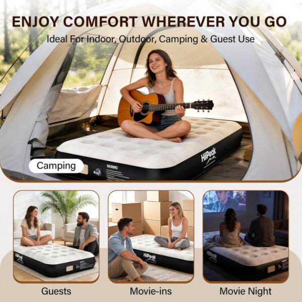 HiiPeak Luxury Twin Air Mattress with Built in Wireless Removable Pump, Single Air Mattress Soft Suede Topper Inflatable Mattress, Portable Air Bed for Camping, Guests, Home and Garden（10'' Height）