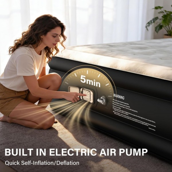 HiiPeak Queen Air Mattress – 16" Height, Built-in Wireless Pump, Suede Top for Home & Camping