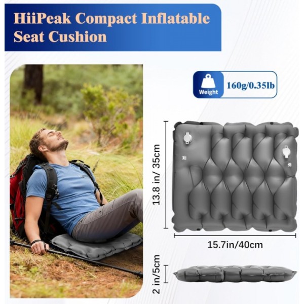 HiiPeak Inflatable Stadium Seat Cushion, Compact Hand Press Stadium Seats Pad Bleacher Seat Chair Cushion Pad for Airplane Travel Camping Backpacking Sports Event (GREY)