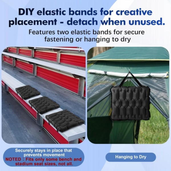 HiiPeak Inflatable Stadium Seat Cushion, Compact Hand Press Stadium Seats Pad Bleacher Seat Chair Cushion Pad for Airplane Travel Camping Backpacking Sports Event (BLACK)