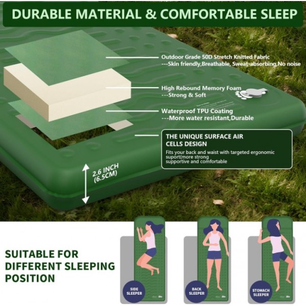 HiiPeak Memory Sleeping Pad, Compact Thick Foam Sleeping Mats with Pillow, 9.5 R-Value Insulated Camping Mattress Pad, Easy Inflate & Deflate, Inflatable Sleep Mat for Backpacking Hiking Car Tent (Green)