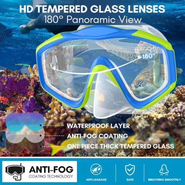 HiiPeak Kids Snorkel Set, Dry Top Snorkel Mask Snorkelling Package, Snorkelling Diving Mask with Breathing Tube Panoramic View Tempered Glass Anti-Fog, Children Swimming Goggles,Snorkeling Gear (YellowBlue）