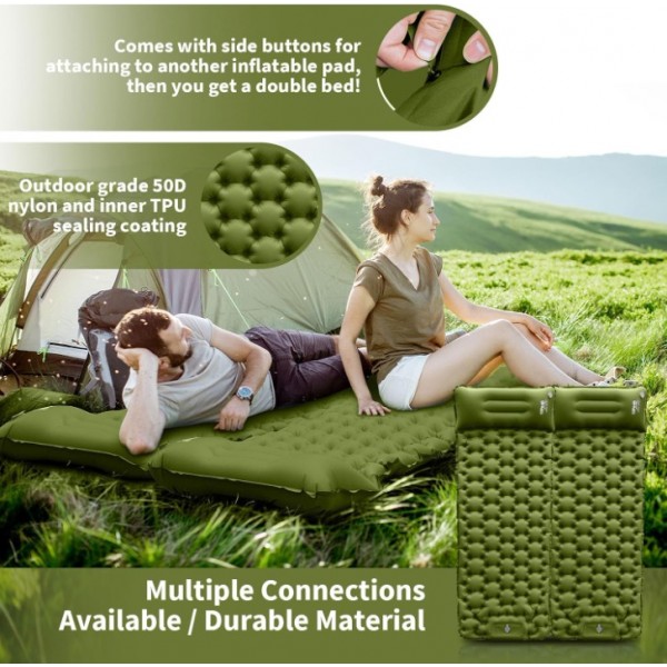 HiiPeak Sleeping Pad for Camping- Ultralight Inflatable Sleeping Mat with Built-in Foot Pump & Pillow, Upgraded Compact Camping Air Mattress for Tent, Backpacking, Hiking（Green）