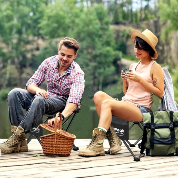 HiiPeak Portable Folding Camping Stool, Folding Stool, Lightweight Foldable Stool with carrying Bag & Waterproof Pocket, For Camping, Fishing, Hiking, Garden, BBQ, Picnic, Sketching