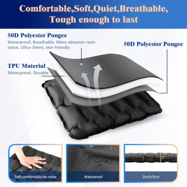 HiiPeak Inflatable Stadium Seat Cushion, Compact Hand Press Stadium Seats Pad Bleacher Seat Chair Cushion Pad for Airplane Travel Camping Backpacking Sports Event (BLACK)