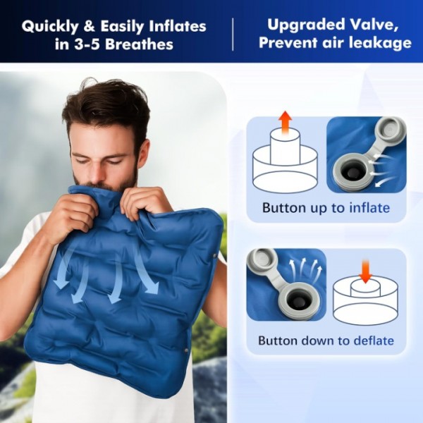 HiiPeak Inflatable Seat Cushion, Lightweight Compact Stadium Seat Pad Camping Air Seat Cushion for Airplane Travel Bleachers Backpacking Hiking Office Car Sports Events Concert (Blue)