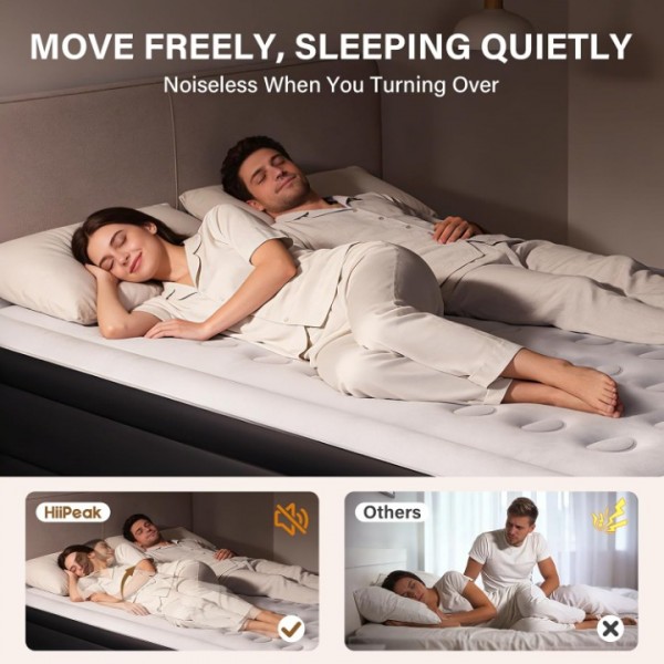 HiiPeak Queen Air Mattress – Built-in Wireless Pump, Suede Top, Inflatable Bed for Camping, Guests & Home Use