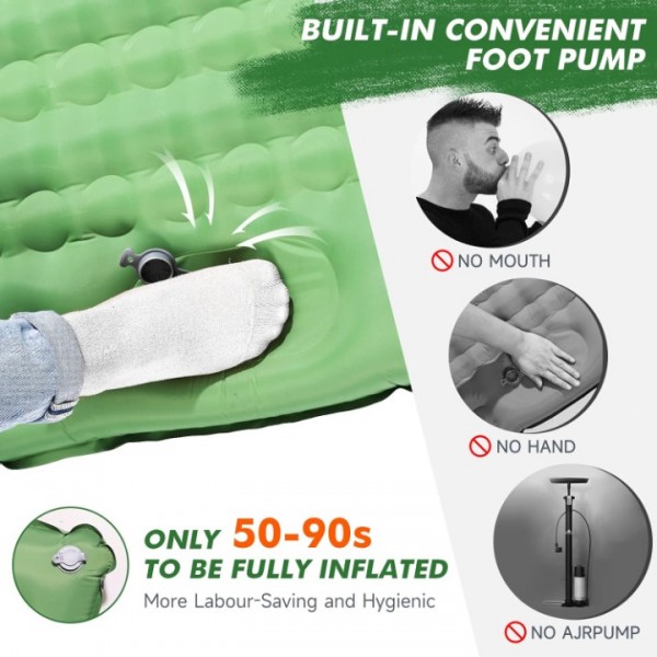 HiiPeak Sleeping Pad - Ultralight Inflatable Sleeping Mat with Built-in Foot Pump, Durable Compact Waterproof Camping Air Mattress for Camping, Backpacking, Hiking, Tent Trap Traveling (Green)