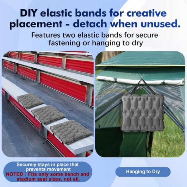 HiiPeak Inflatable Seat Cushion, Lightweight Compact Stadium Seat Pad Camping Air Seat Cushion for Airplane Travel Bleachers Backpacking Hiking Office Car Sports Events Concert (Gray)