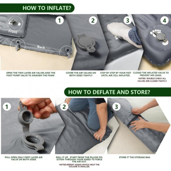 HiiPeak Memory Sleeping Pad, Compact Thick Foam Sleeping Mats with Pillow, 9.5 R-Value Insulated Camping Mattress Pad, Easy Inflate & Deflate, Inflatable Sleep Mat for Backpacking Hiking Car Tent (Gray)