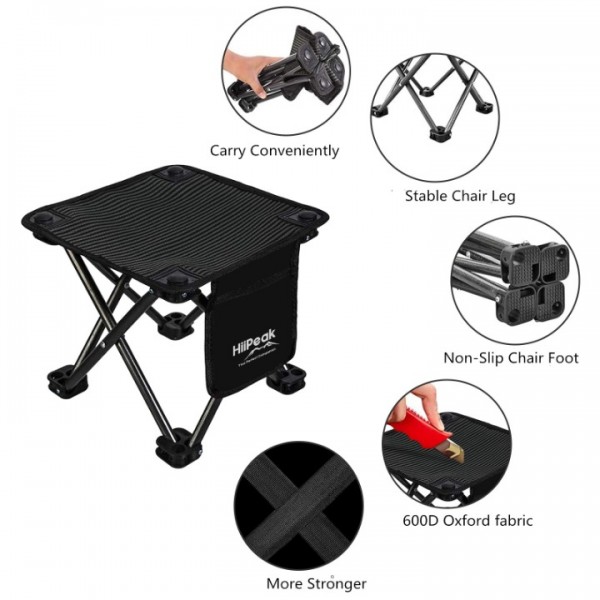 HiiPeak Portable Folding Camping Stool, Folding Stool, Lightweight Foldable Stool with carrying Bag & Waterproof Pocket, For Camping, Fishing, Hiking, Garden, BBQ, Picnic, Sketching