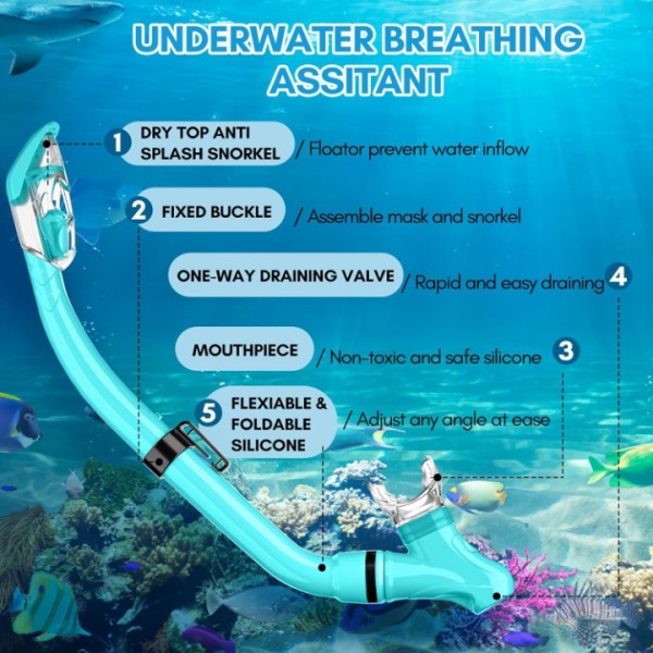 HiiPeak Kids Snorkel Set, Dry Top Snorkel Mask Snorkelling Package, Snorkelling Diving Mask with Breathing Tube Panoramic View Tempered Glass Anti-Fog, Children Swimming Goggles,Snorkeling Gear (Blue)