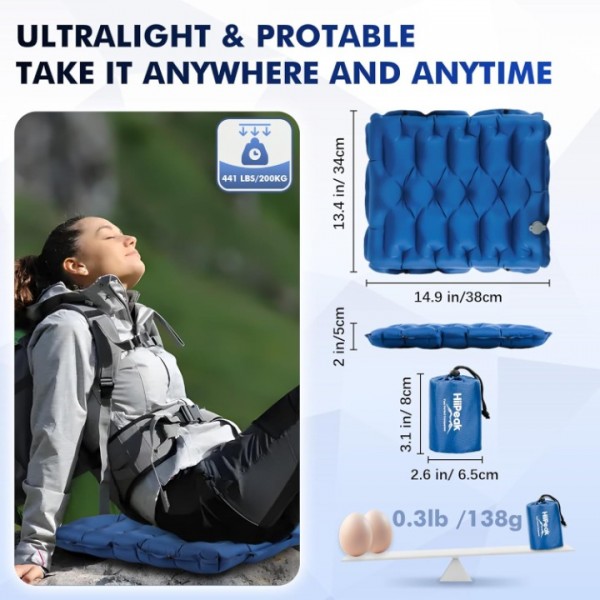 HiiPeak Inflatable Seat Cushion, Lightweight Compact Stadium Seat Pad Camping Air Seat Cushion for Airplane Travel Bleachers Backpacking Hiking Office Car Sports Events Concert (Blue)