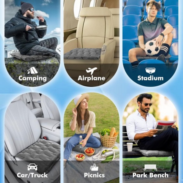 HiiPeak Inflatable Seat Cushion, Lightweight Compact Stadium Seat Pad Camping Air Seat Cushion for Airplane Travel Bleachers Backpacking Hiking Office Car Sports Events Concert (Gray)