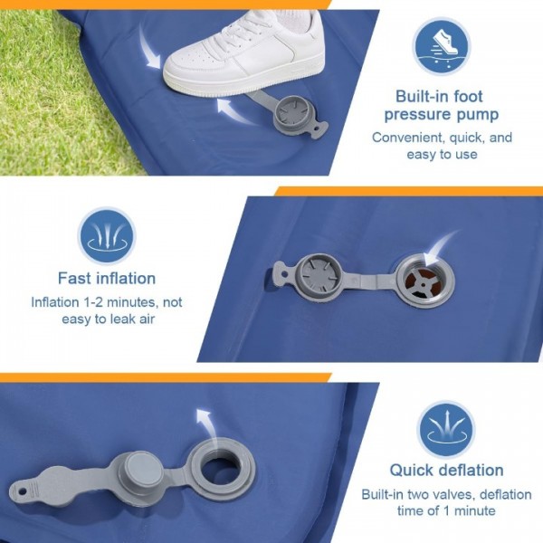 HiiPeak Sleeping Pad - Ultralight Inflatable Sleeping Mat with Built-in Foot Pump, Durable Compact Waterproof Camping Air Mattress for Camping, Backpacking, Hiking, Tent Trap Traveling（Blue）