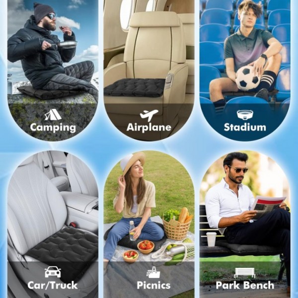 HiiPeak Inflatable Seat Cushion, Lightweight Compact Stadium Seat Pad Camping Air Seat Cushion for Airplane Travel Bleachers Backpacking Hiking Office Car Sports Events Concert (Black)