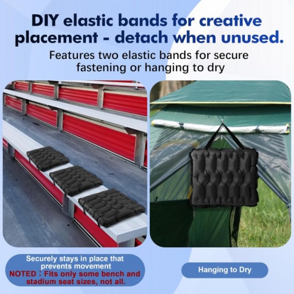 HiiPeak Inflatable Seat Cushion, Lightweight Compact Stadium Seat Pad Camping Air Seat Cushion for Airplane Travel Bleachers Backpacking Hiking Office Car Sports Events Concert (Black)