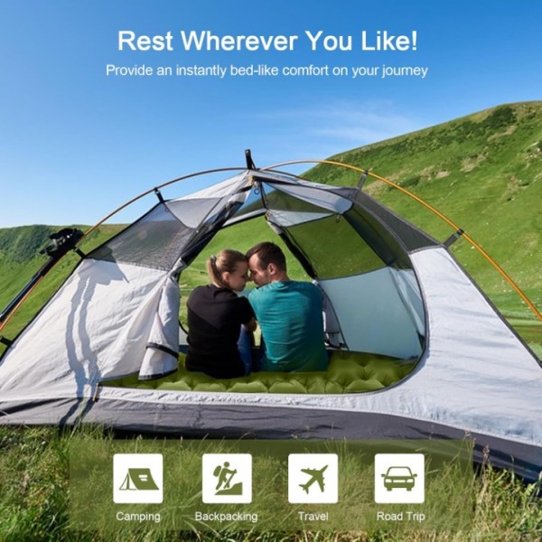 HiiPeak Double Sleeping Pad - Self Inflating 4" Extra-Thick for 2 Person with Pillow Built-in Foot Pump Inflatable Sleeping Mat for Backpacking, Hiking, Traveling, Tent, Portable Camping Mat（Green）