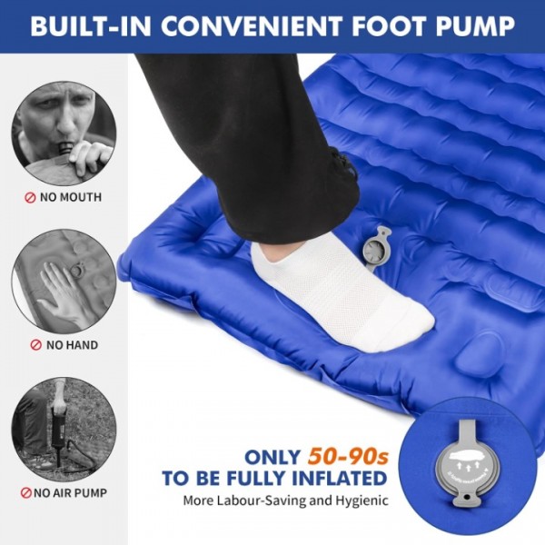 HiiPeak Strong Support Camping Mat, Inflatable Sleeping Mattress 3.9 Inch Thickness Sleeping Pad with Pillow, Quick Inflation Ultralight Portable Camping Sleeping Bed for Backpacking, Hiking, Picnic（Blue）