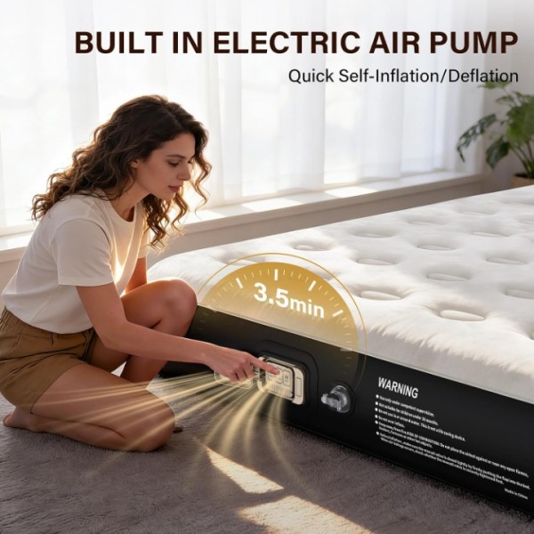HiiPeak Queen Air Mattress – Built-in Wireless Pump, Suede Top, Inflatable Bed for Camping, Guests & Home Use