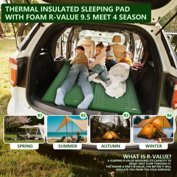 HiiPeak Memory Sleeping Pad, Compact Thick Foam Sleeping Mats with Pillow, 9.5 R-Value Insulated Camping Mattress Pad, Easy Inflate & Deflate, Inflatable Sleep Mat for Backpacking Hiking Car Tent (Green)