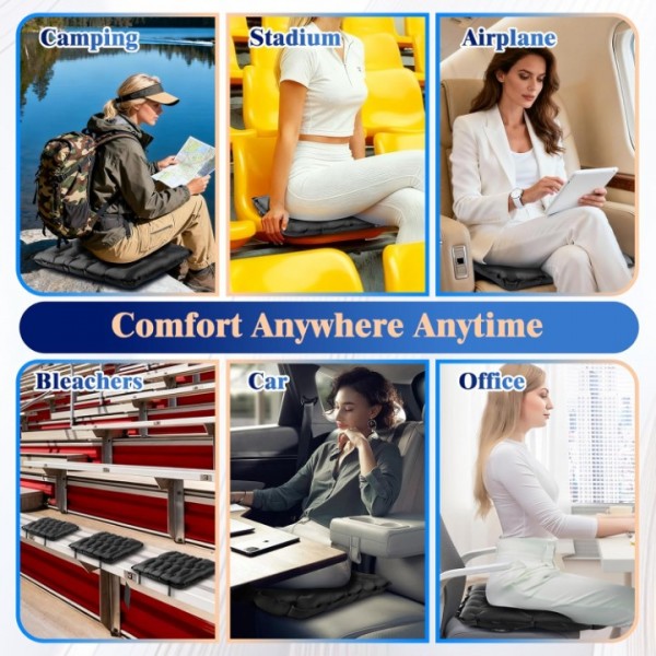 HiiPeak Inflatable Stadium Seat Cushion, Compact Hand Press Stadium Seats Pad Bleacher Seat Chair Cushion Pad for Airplane Travel Camping Backpacking Sports Event (BLACK)