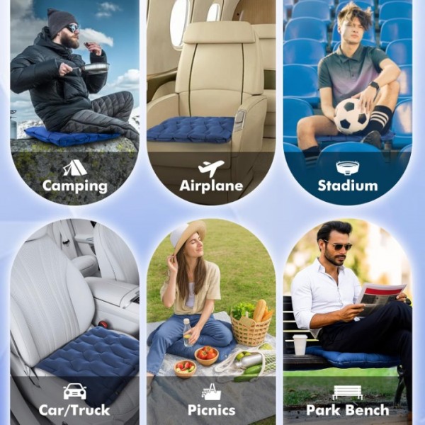 HiiPeak Inflatable Seat Cushion, Lightweight Compact Stadium Seat Pad Camping Air Seat Cushion for Airplane Travel Bleachers Backpacking Hiking Office Car Sports Events Concert (Blue)