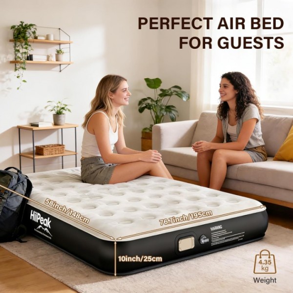 HiiPeak Queen Air Mattress – Built-in Wireless Pump, Suede Top, Inflatable Bed for Camping, Guests & Home Use