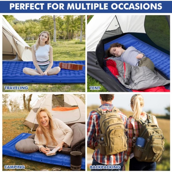 HiiPeak Strong Support Camping Mat, Inflatable Sleeping Mattress 3.9 Inch Thickness Sleeping Pad with Pillow, Quick Inflation Ultralight Portable Camping Sleeping Bed for Backpacking, Hiking, Picnic（Blue）