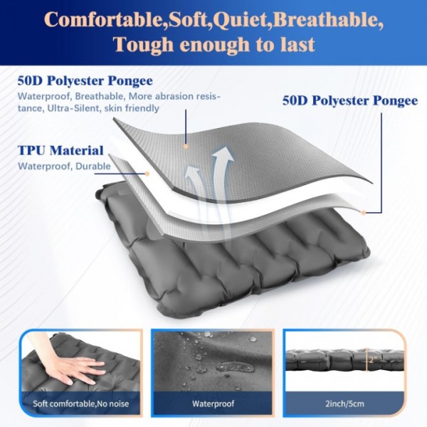 HiiPeak Inflatable Stadium Seat Cushion, Compact Hand Press Stadium Seats Pad Bleacher Seat Chair Cushion Pad for Airplane Travel Camping Backpacking Sports Event (GREY)