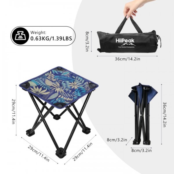 HiiPeak Portable Folding Camping Stool, Folding Stool, Lightweight Foldable Stool with carrying Bag & Waterproof Pocket, For Camping, Fishing, Hiking, Garden, BBQ, Picnic, Sketching-29cm