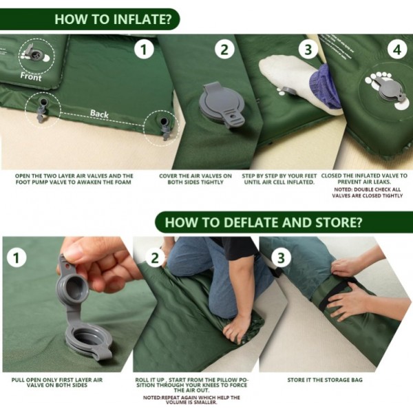 HiiPeak Memory Sleeping Pad, Compact Thick Foam Sleeping Mats with Pillow, 9.5 R-Value Insulated Camping Mattress Pad, Easy Inflate & Deflate, Inflatable Sleep Mat for Backpacking Hiking Car Tent (Green)